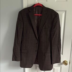Calvin Klein Brown Wool Sport Coat Notched Lapels and Plaid Pattern Size 44L